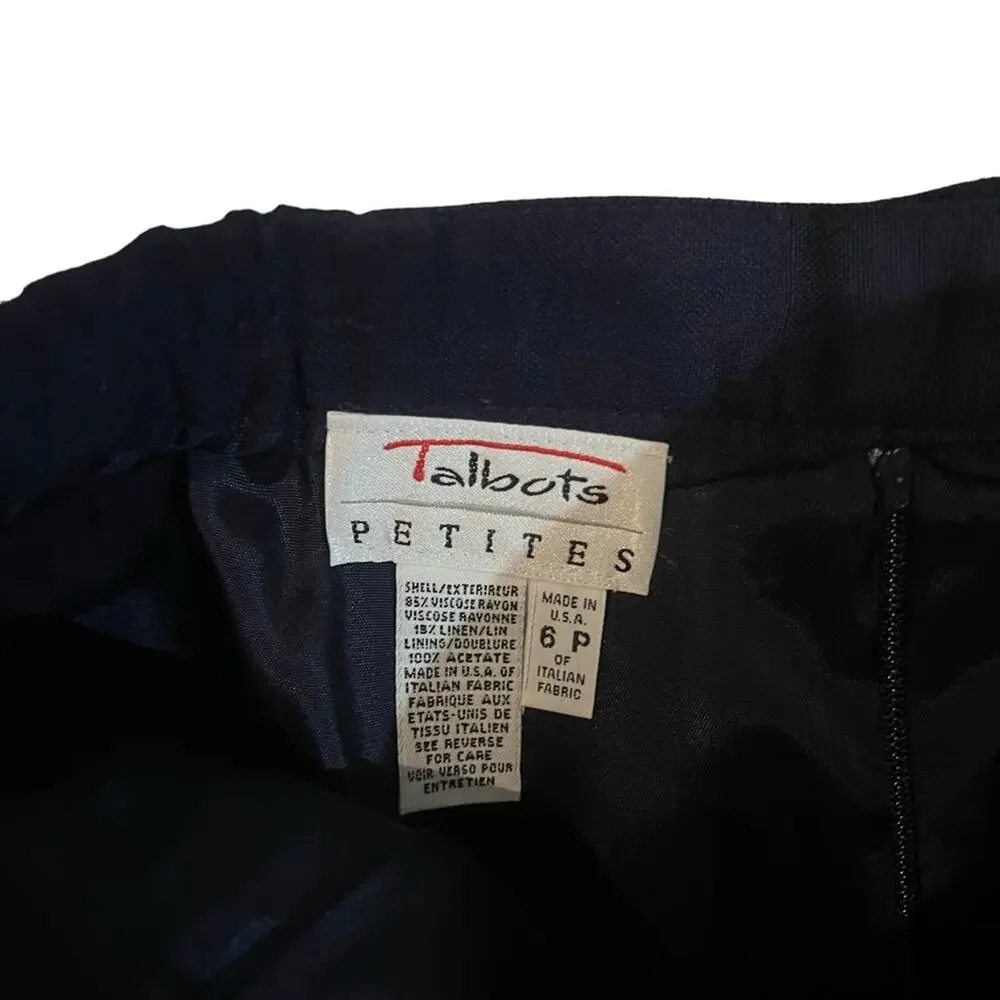 Talbots Petites Skirt Womens 6P Navy Blue Pleated Midi‎ Lined Zip Closure